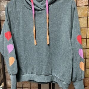 P.J. Salvage Gray Hoodie with Pink and Orange Accents